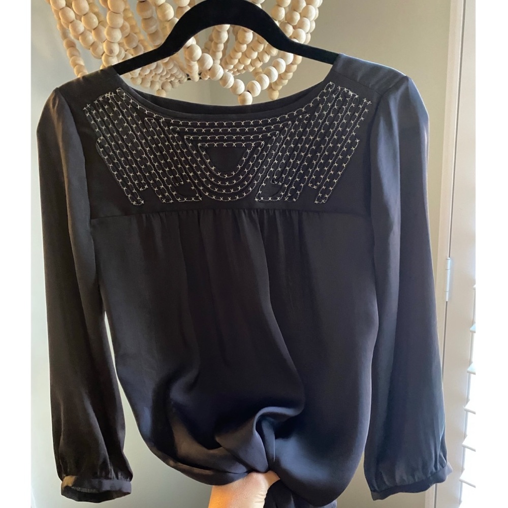 Banana Republic Heritage Long Sleeve Gold Embroidered Top